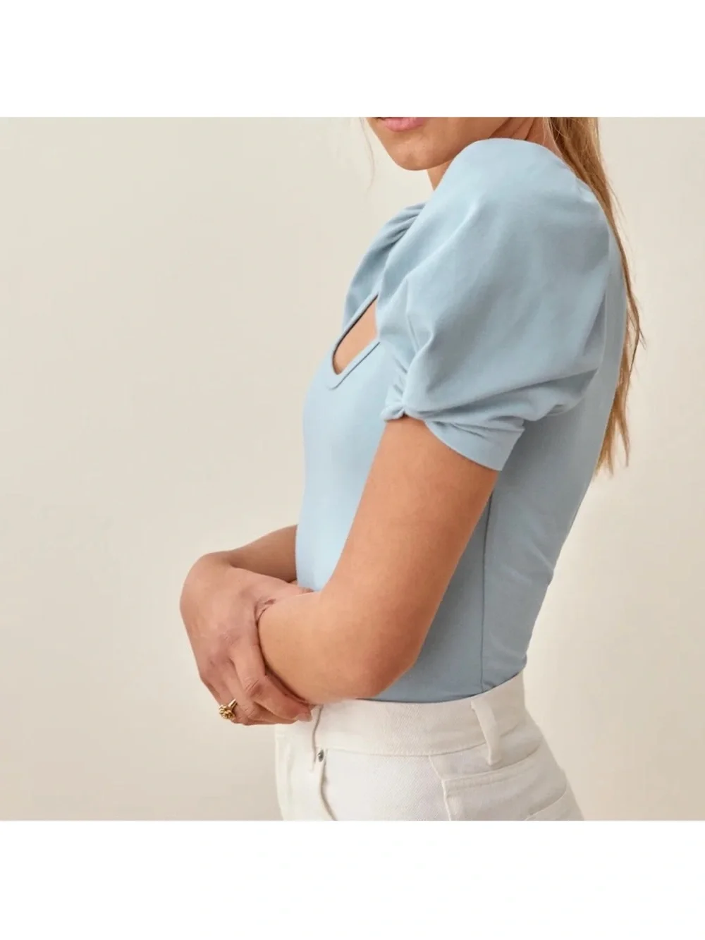 Reformation Frances Knit Top - Light Blue - Women’s XS